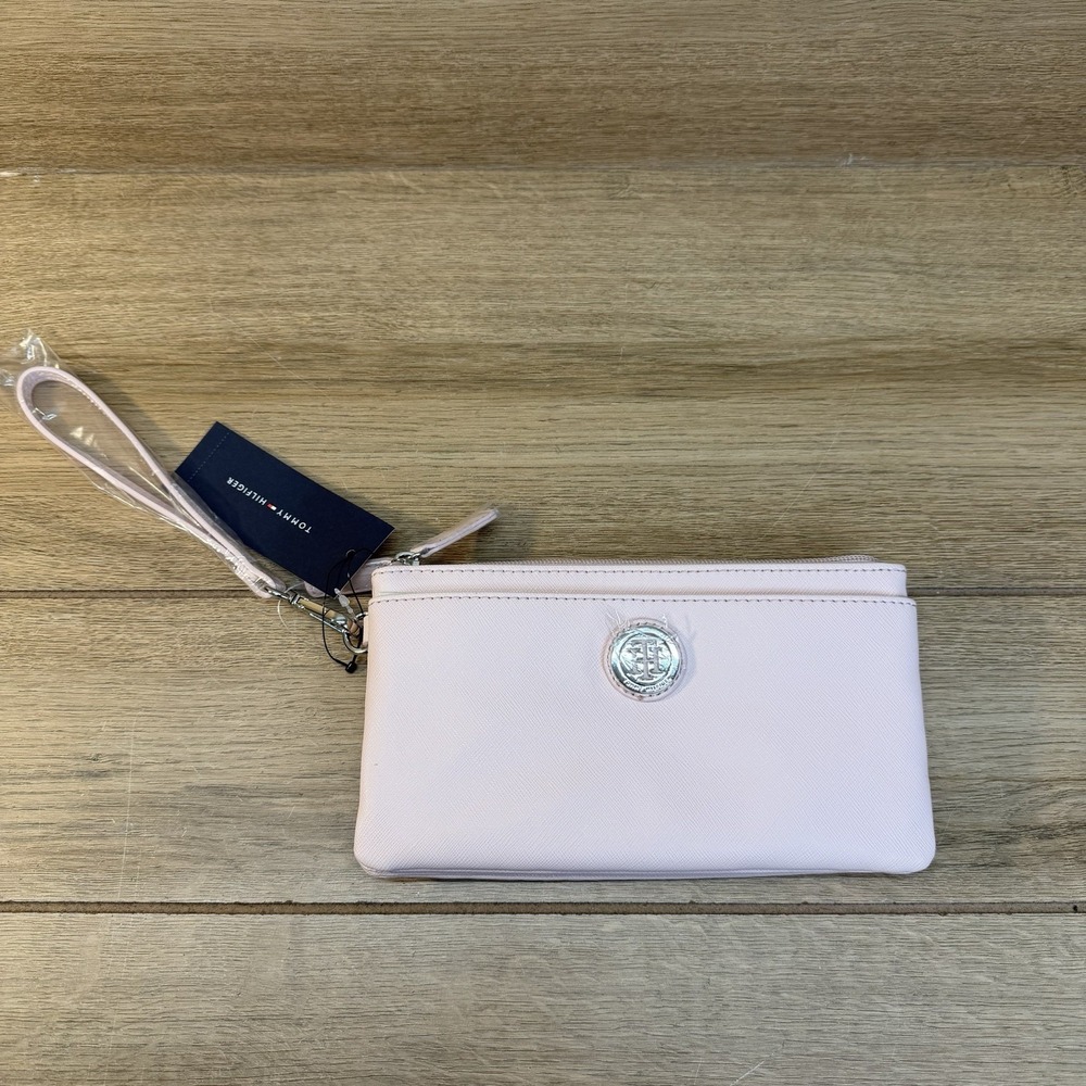 Tommy Hilfiger Pink Double Zip Saffino Pouch Wristlet Wallet NEW $78‎ MRSP